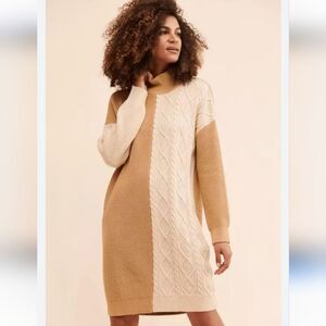 Callahan Colorblock Sweater Dress Knitwear Tan Cable Knit